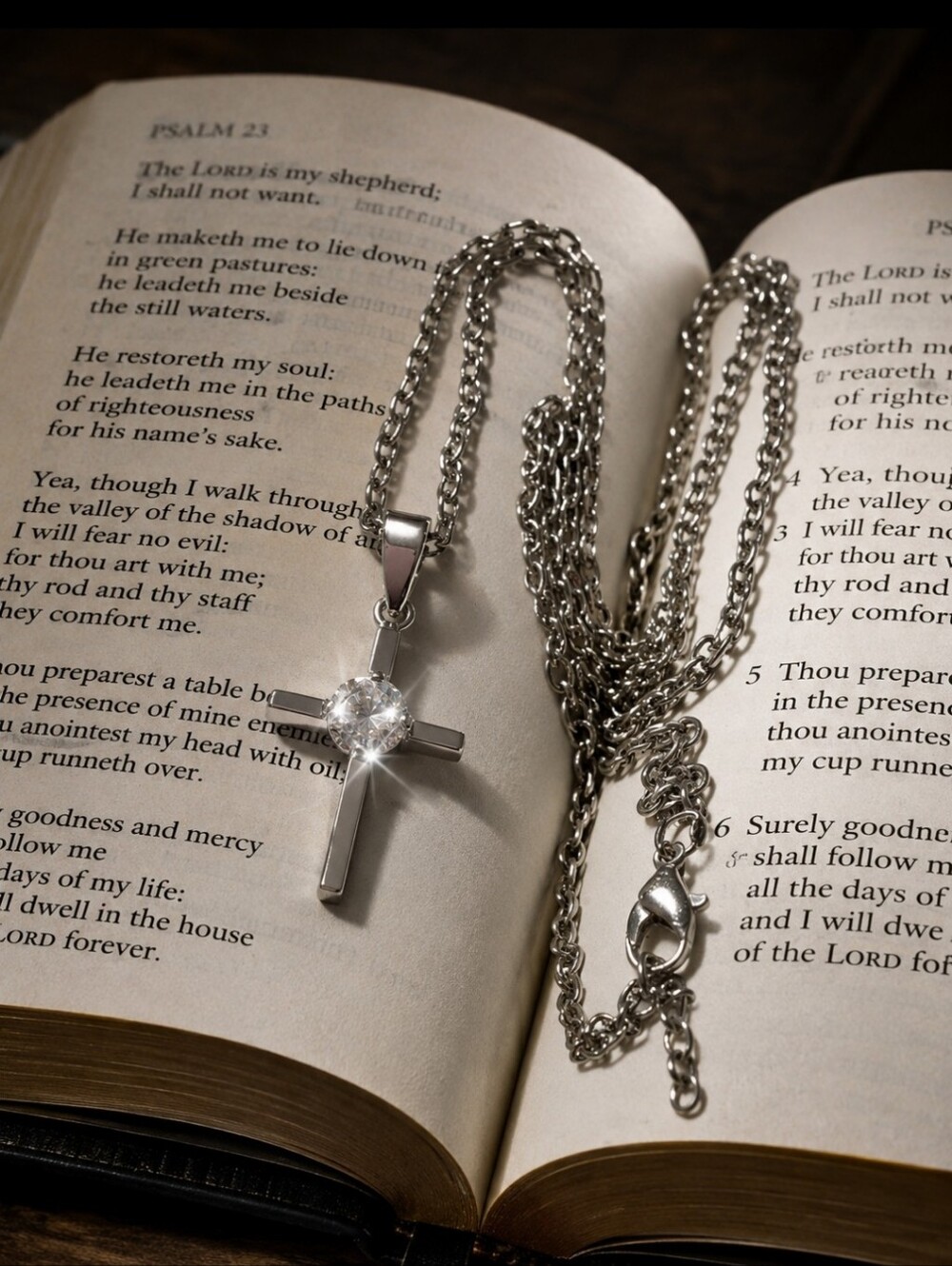 Silver Cubic Zirconia Cross Religious Jewelry Catholic Christian Necklace NWOT